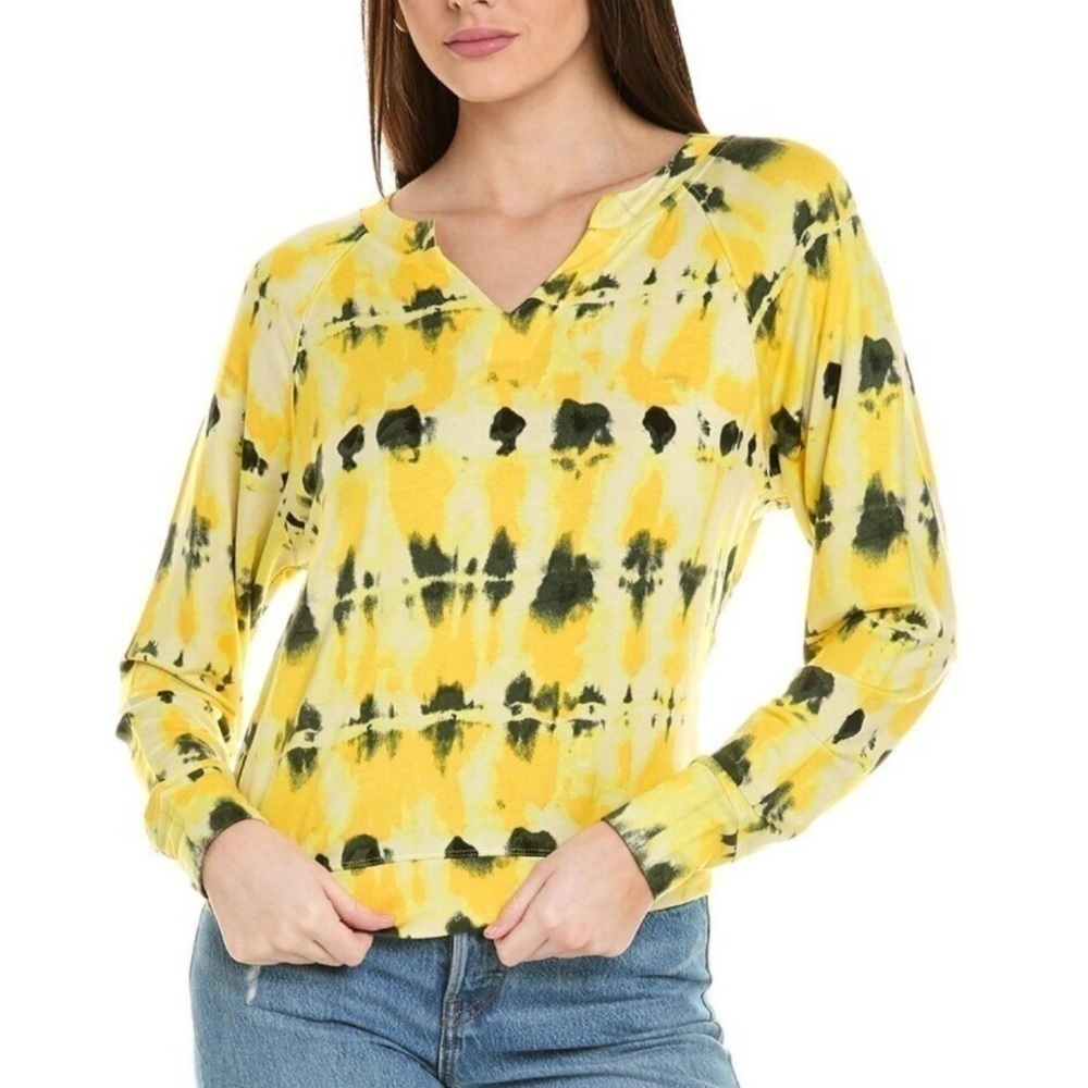 Cabi Atomic Tie Dye Long Sleeve Sweatshirt Medium Yellow